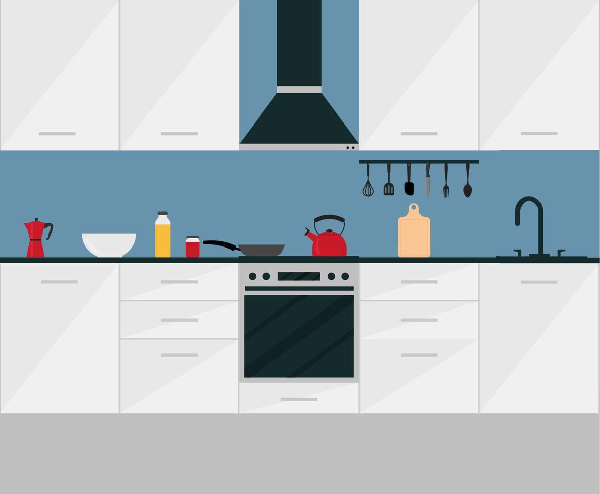 cucina interna con mobili. illustrazione vettoriale in stile piatto.