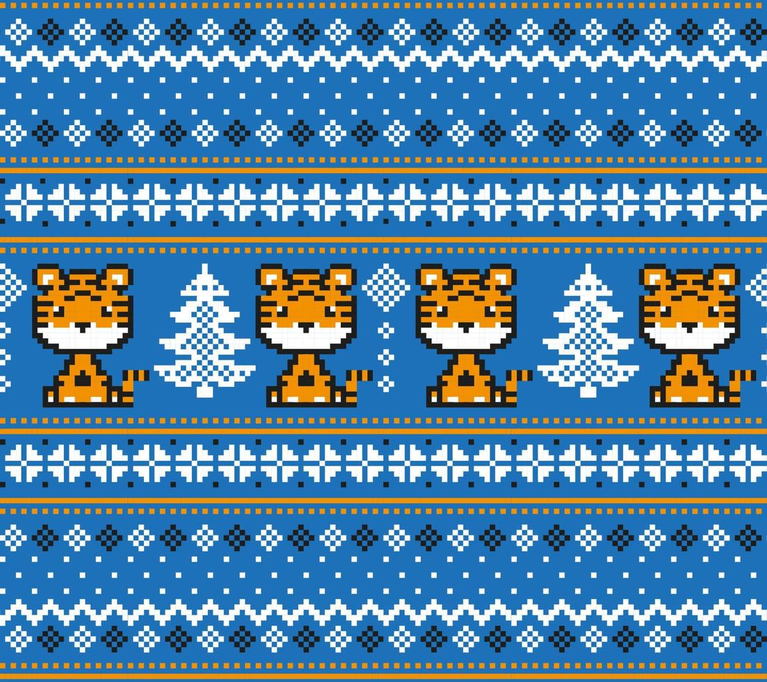 a maglia Natale e nuovo anno modello nel tigre. lana maglieria maglione design. sfondo involucro carta tessile Stampa. vettore