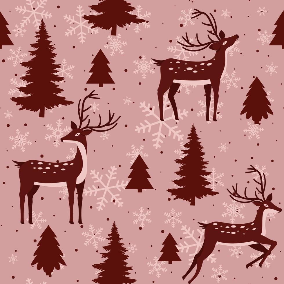 Natale senza soluzione di continuità struttura con cervo, abete alberi e i fiocchi di neve per Stampa e ragnatela design. vettore