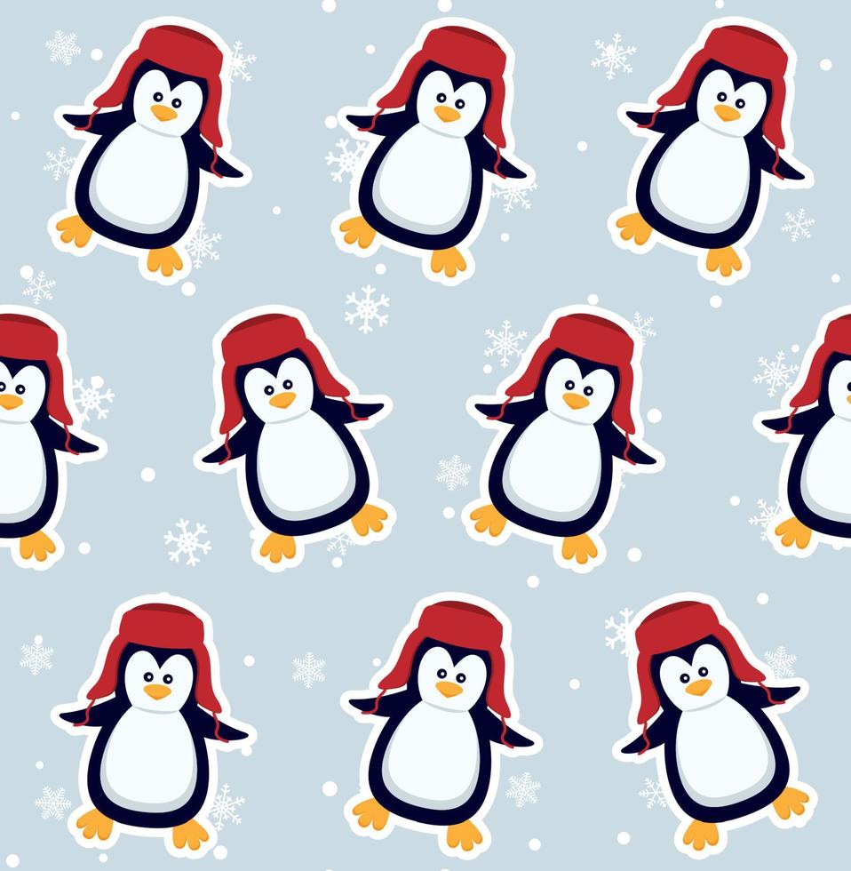 pinguini senza soluzione di continuità modello. carino bambino pinguini nel inverno capi di abbigliamento e cappelli, Natale artico animale, bambini tessile o sfondo vettore struttura.