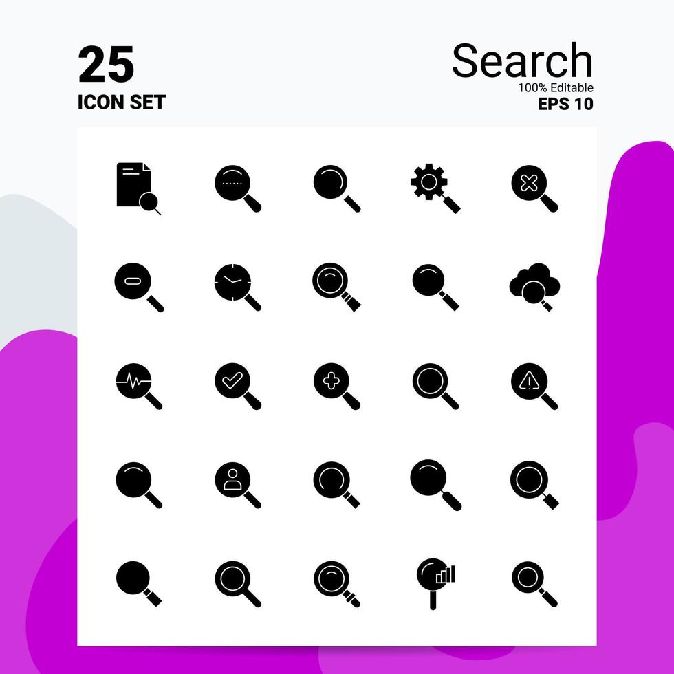 25 ricerca icona impostato 100 modificabile eps 10 File attività commerciale logo concetto idee solido glifo icona design vettore