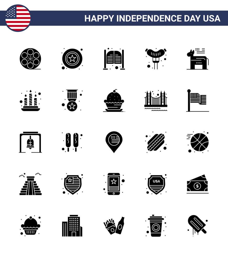 25 creativo Stati Uniti d'America icone moderno indipendenza segni e 4 ° luglio simboli di americano salsiccia bar wurstel Ingresso modificabile Stati Uniti d'America giorno vettore design elementi