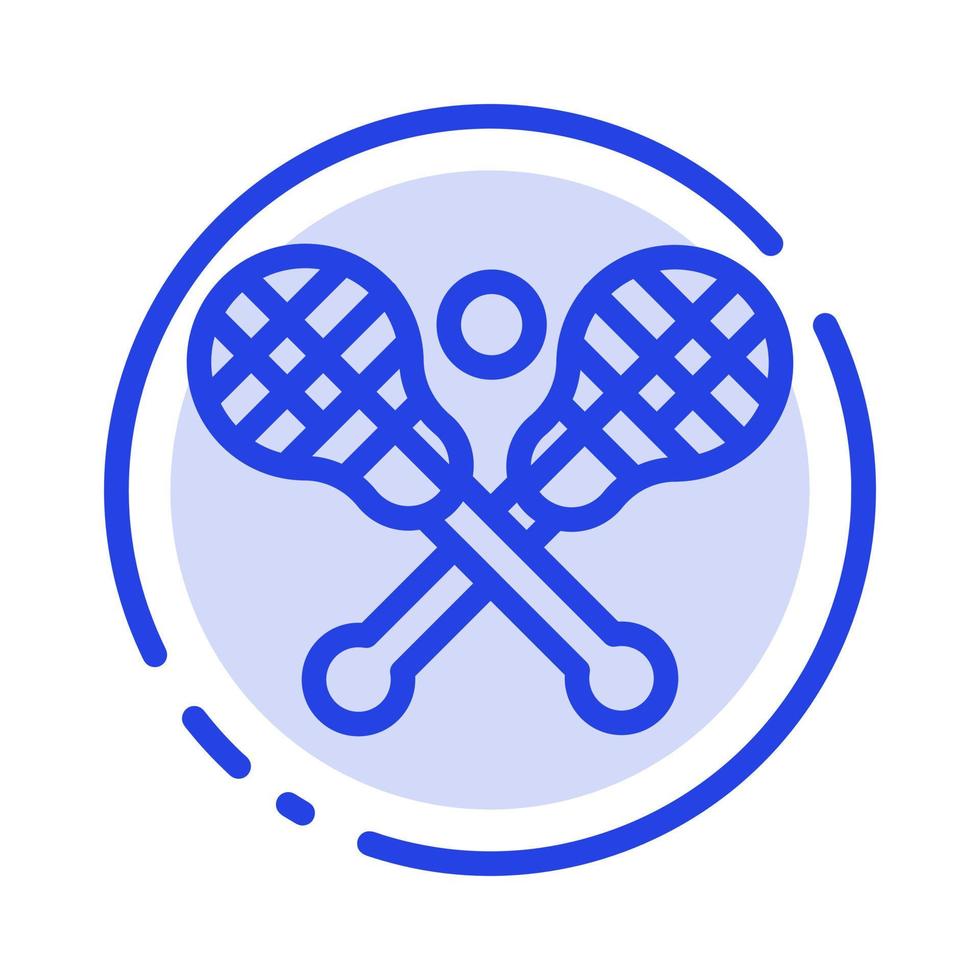 croce lacrosse bastone bastoni blu tratteggiata linea linea icona vettore