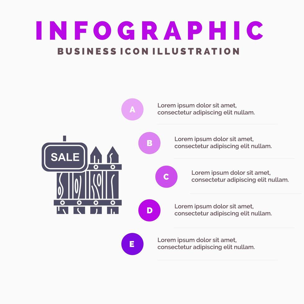 recinto legna immobili vendita giardino Casa solido icona infografica 5 passaggi presentazione sfondo vettore