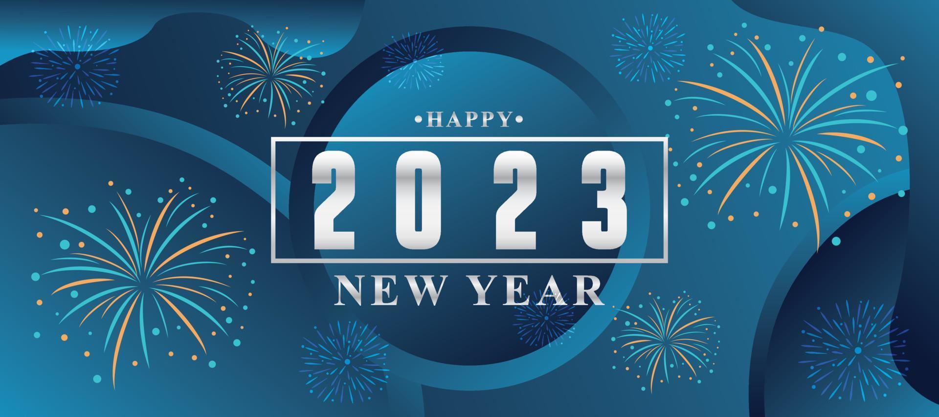 nuovo anno 2023 sfondo con blu pendenza e fuochi d'artificio vettore