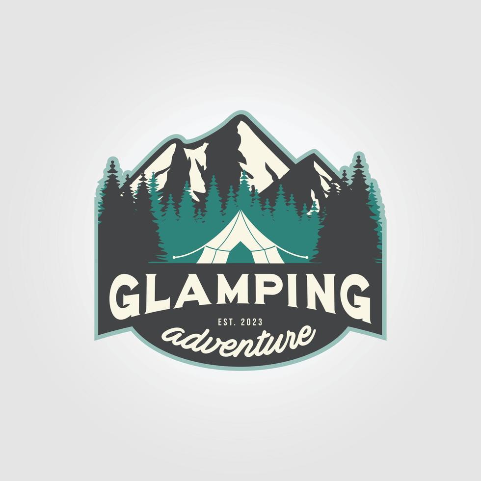 etichetta di glamping logo vettore icona design illustrazione, lusso natura campo