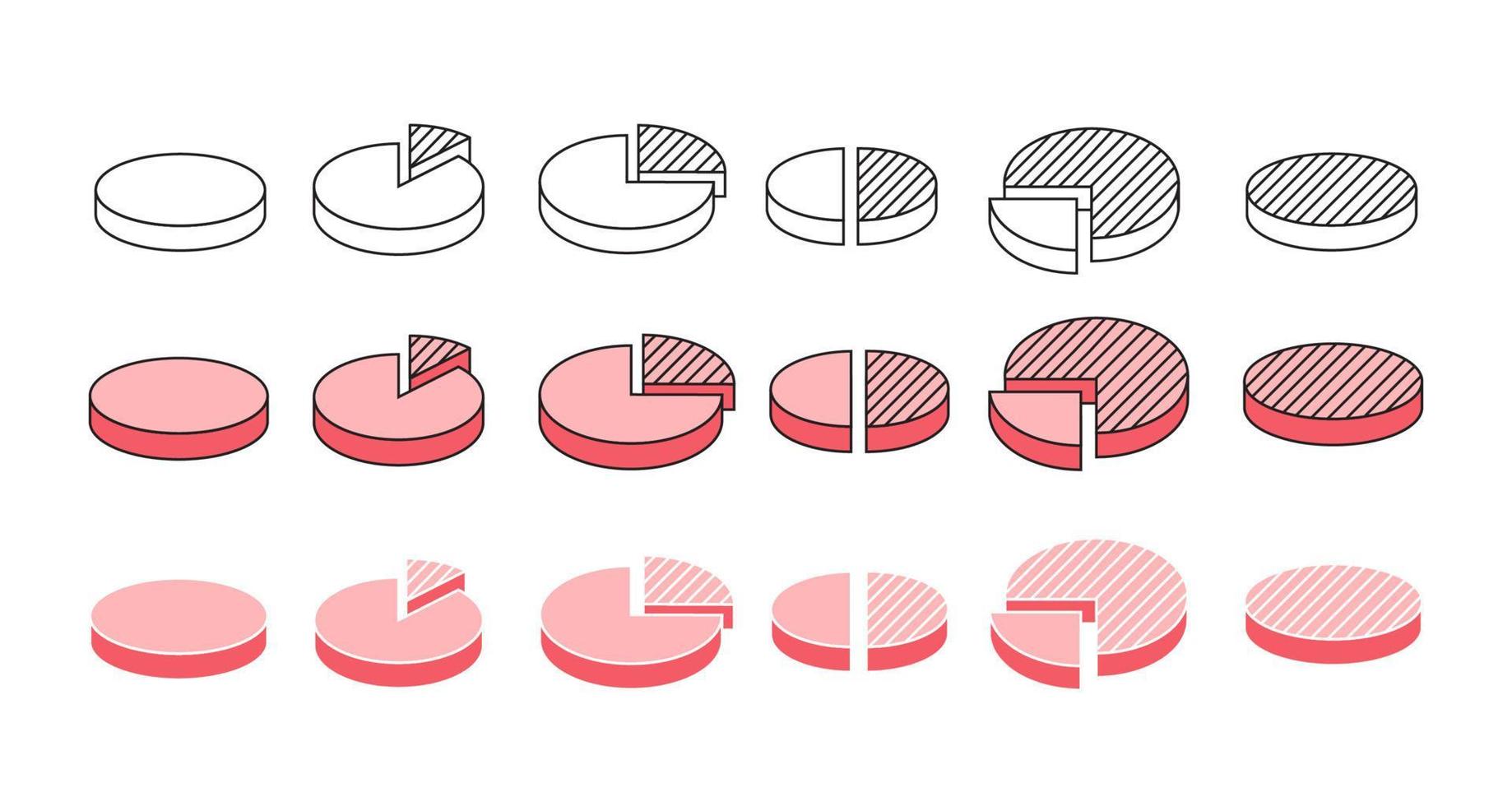 frazione torte cerchi diviso in 3d Infografica fette, attività commerciale grafico. vettore piatto cartone animato schema icona illustrazione isolato su bianca sfondo.