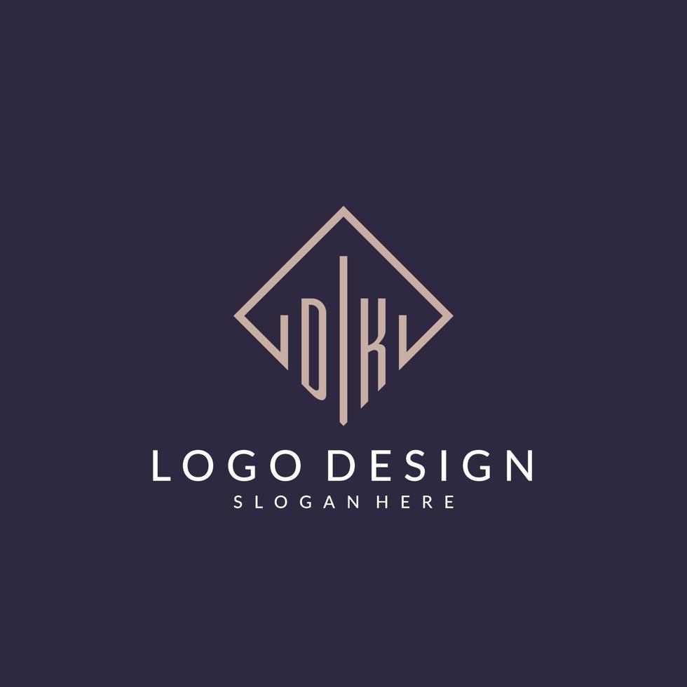 dk iniziale monogramma logo con rettangolo stile design vettore