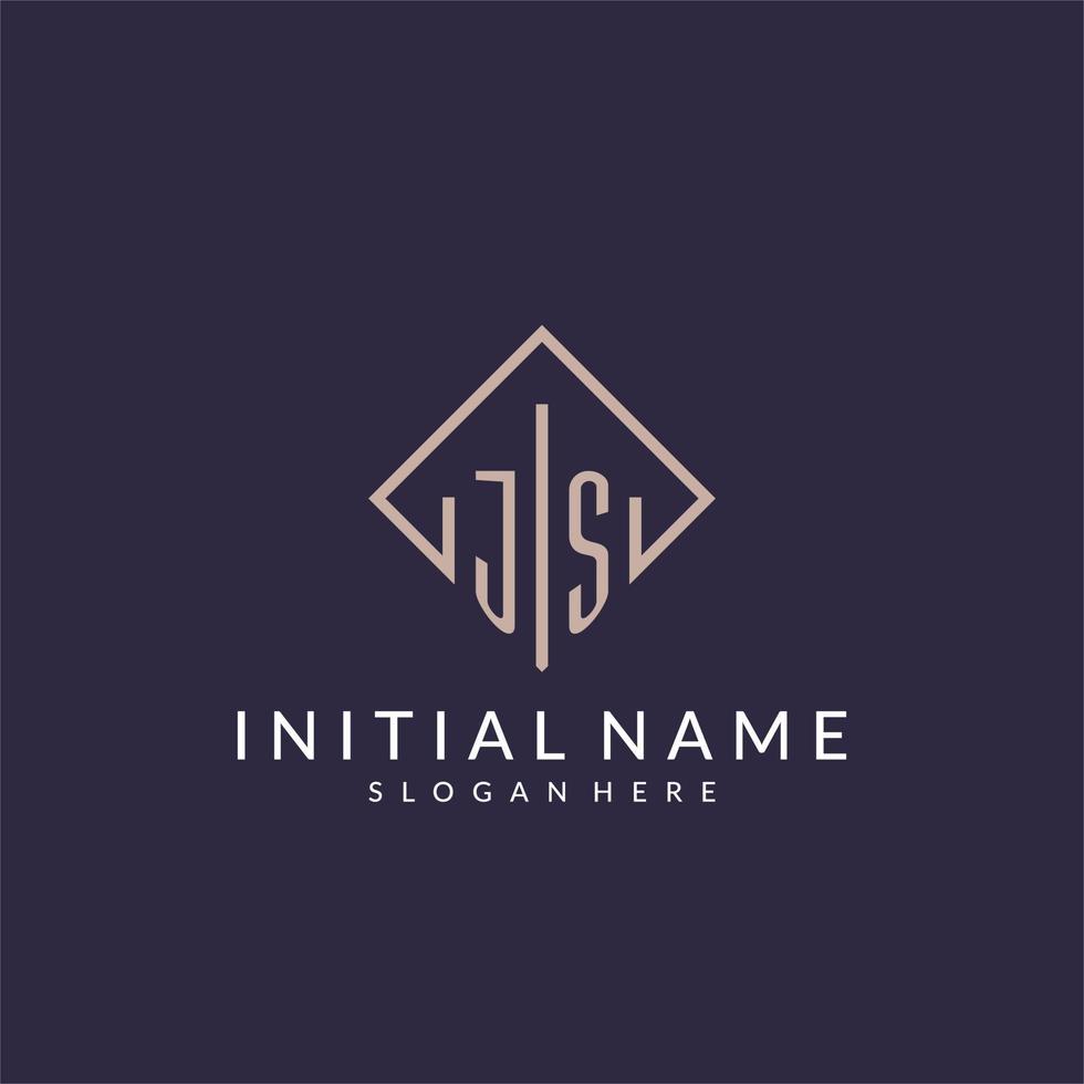 js iniziale monogramma logo con rettangolo stile design vettore