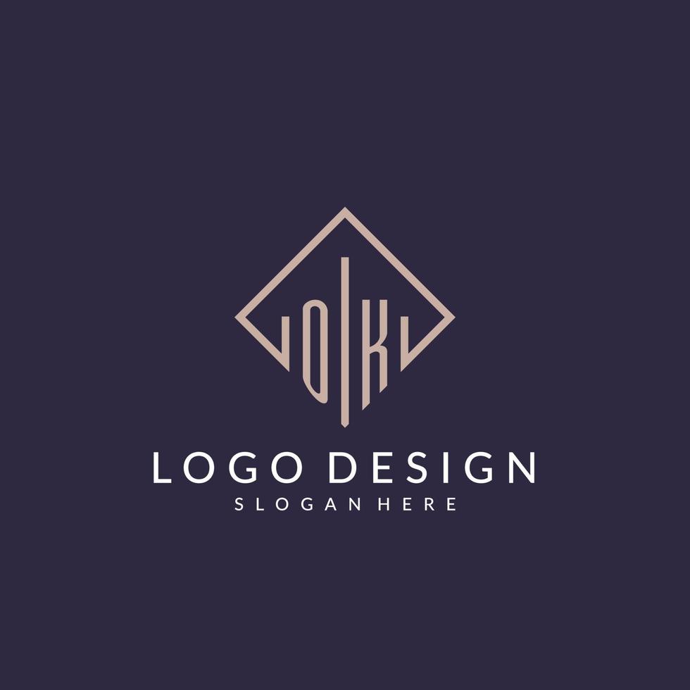 ok iniziale monogramma logo con rettangolo stile design vettore