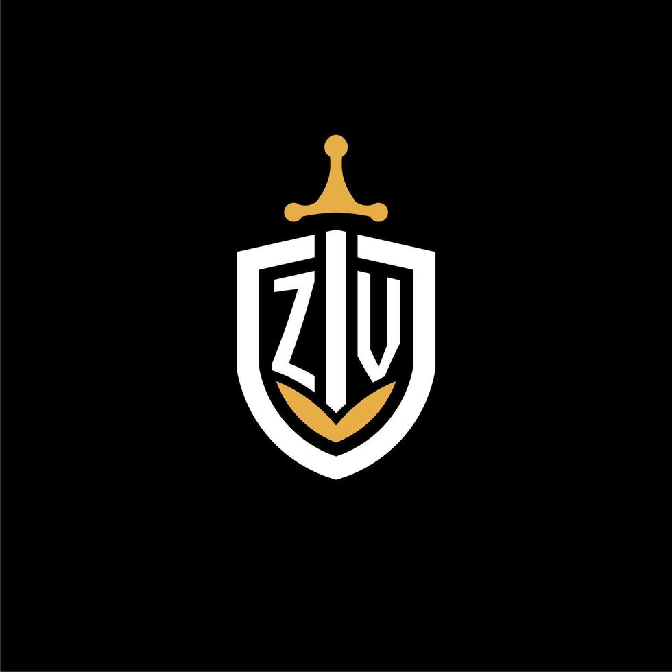 creativo lettera zv logo gioco esport con scudo e spada design idee vettore