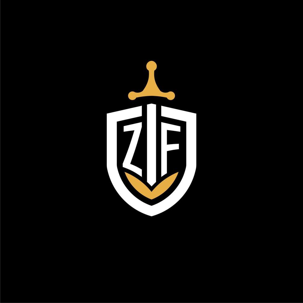 creativo lettera zf logo gioco esport con scudo e spada design idee vettore