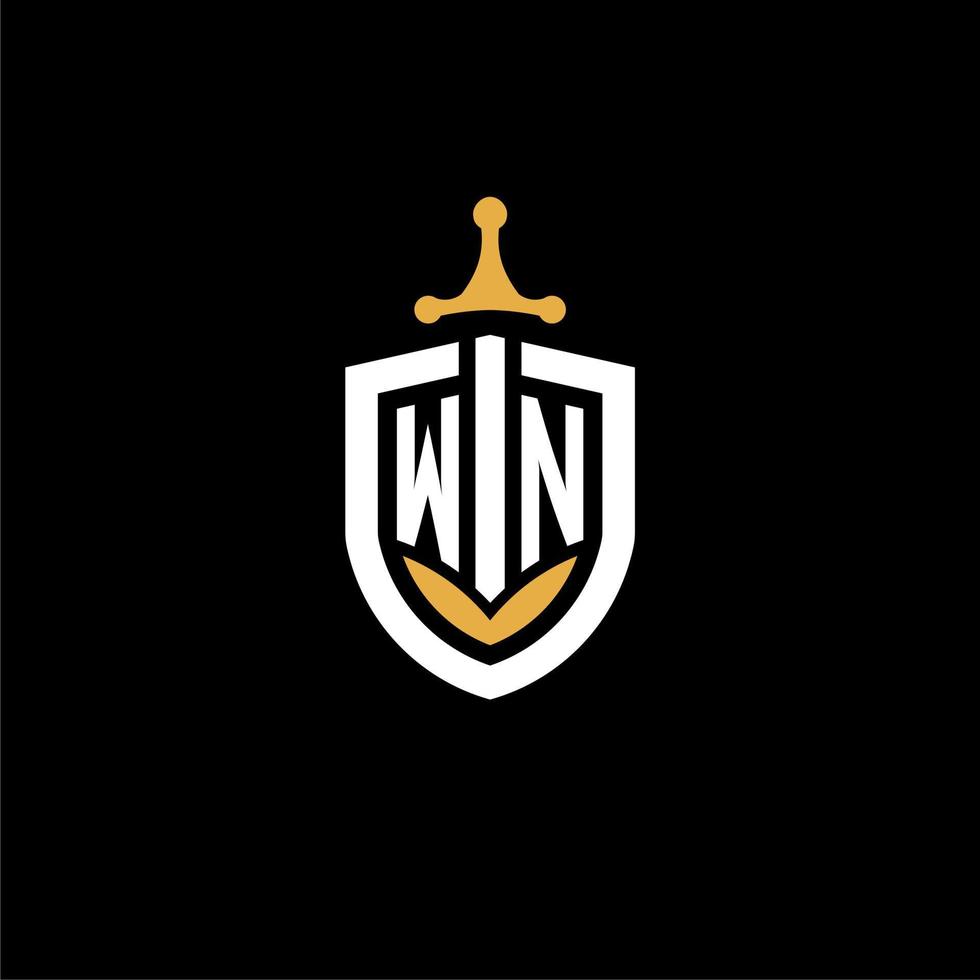 creativo lettera wn logo gioco esport con scudo e spada design idee vettore