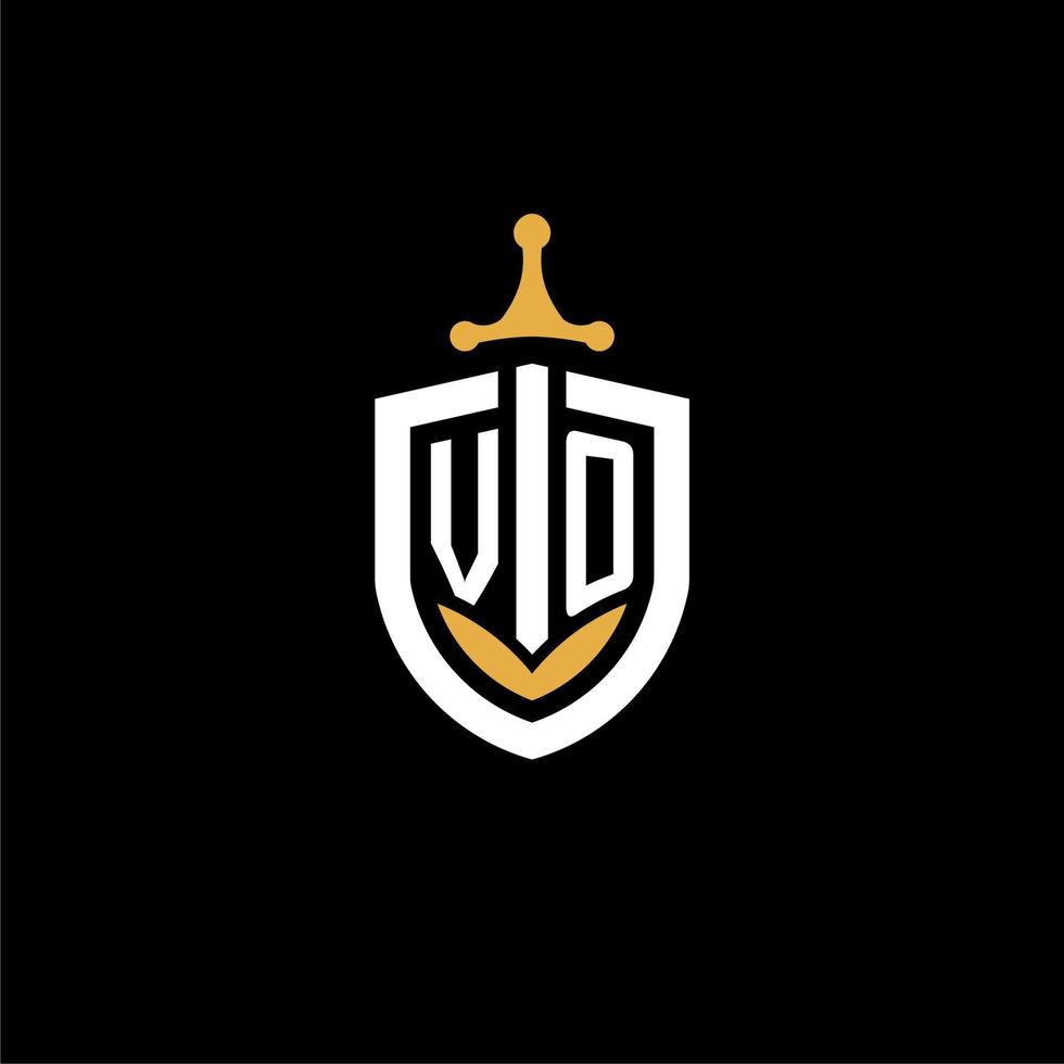 creativo lettera vo logo gioco esport con scudo e spada design idee vettore