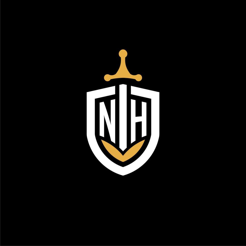 creativo lettera nh logo gioco esport con scudo e spada design idee vettore