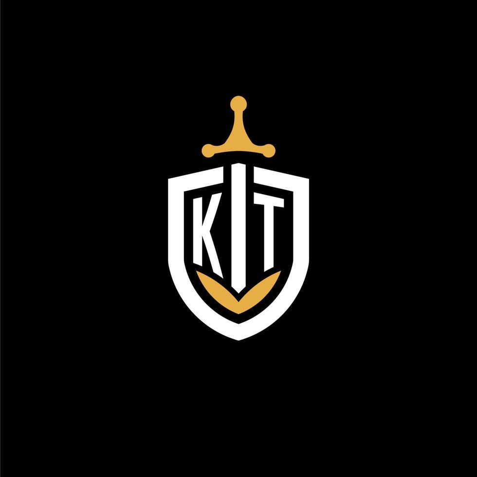 creativo lettera kt logo gioco esport con scudo e spada design idee vettore