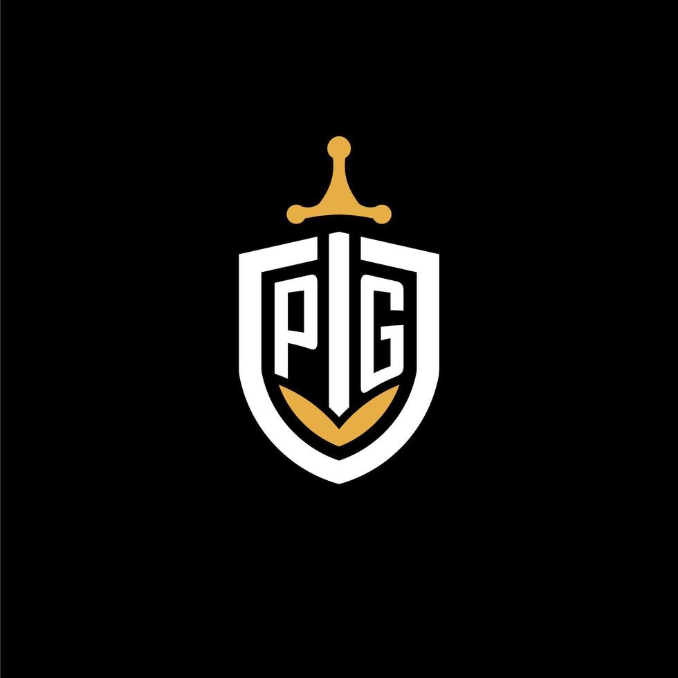 creativo lettera pg logo gioco esport con scudo e spada design idee vettore