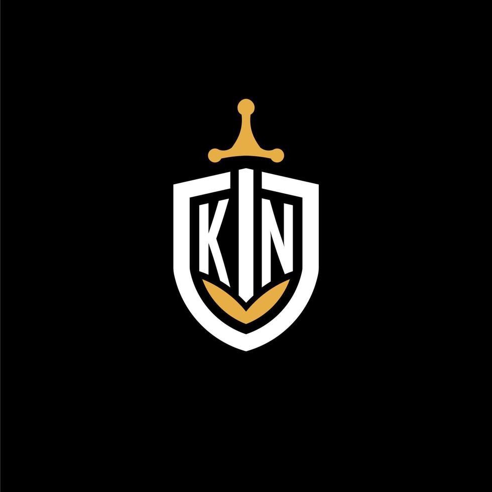 creativo lettera kn logo gioco esport con scudo e spada design idee vettore
