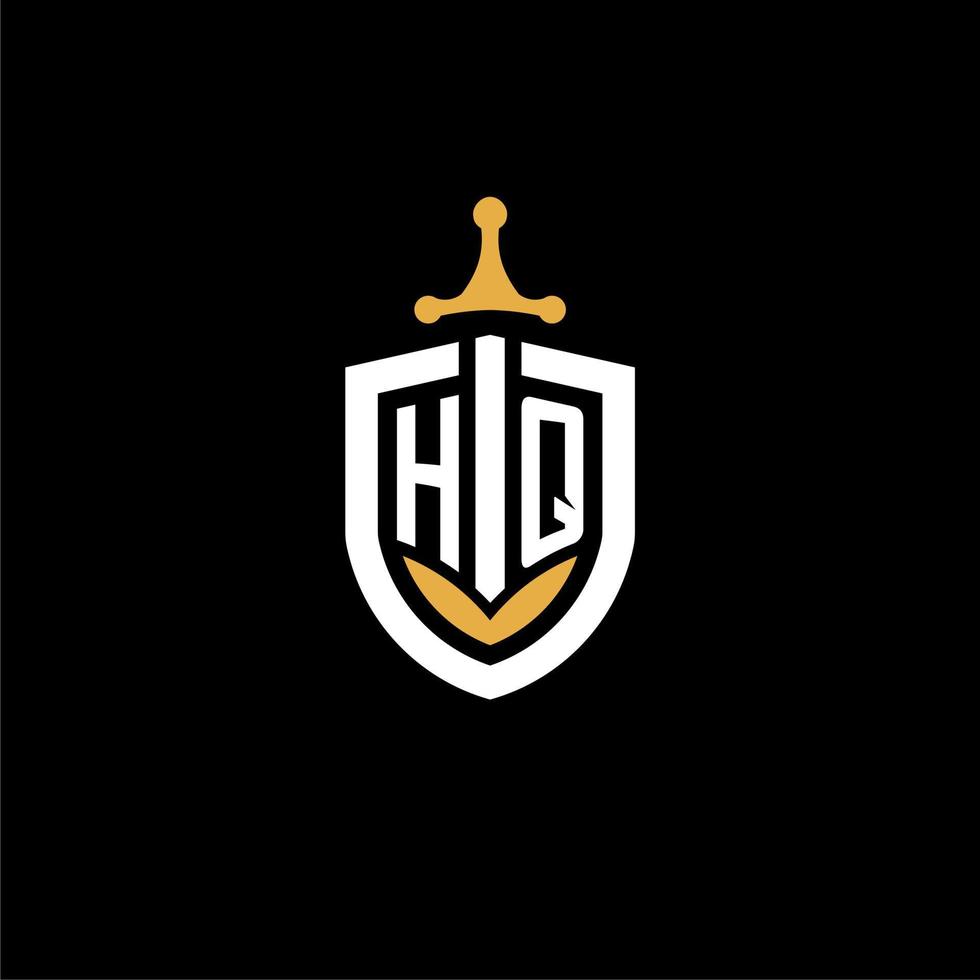 creativo lettera hq logo gioco esport con scudo e spada design idee vettore