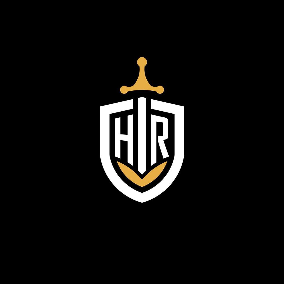 creativo lettera hr logo gioco esport con scudo e spada design idee vettore