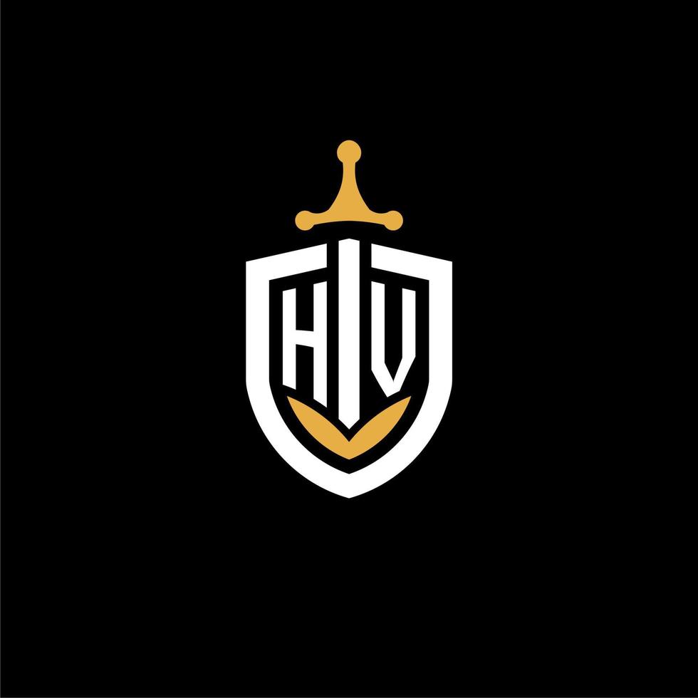 creativo lettera hv logo gioco esport con scudo e spada design idee vettore