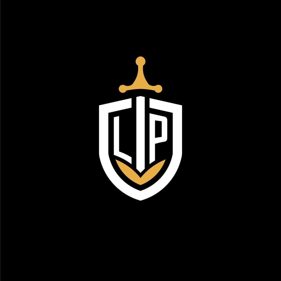 creativo lettera lp logo gioco esport con scudo e spada design idee vettore