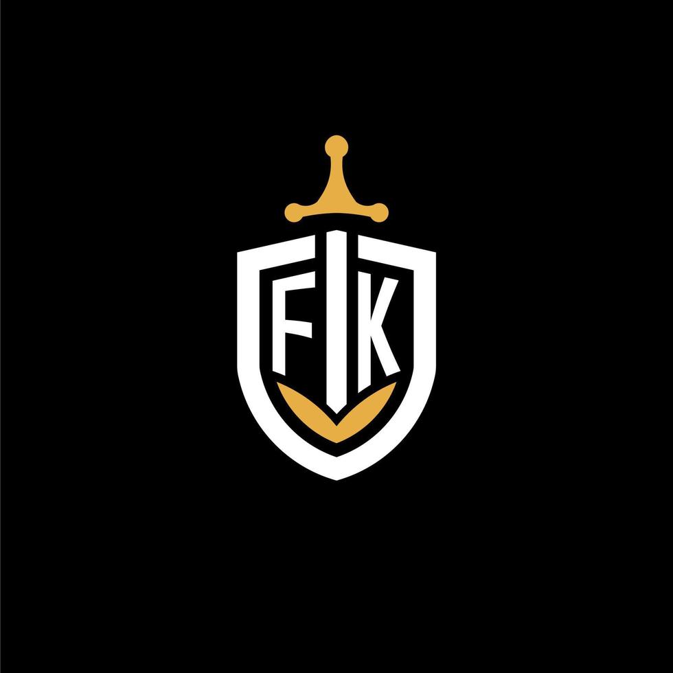 creativo lettera fk logo gioco esport con scudo e spada design idee vettore