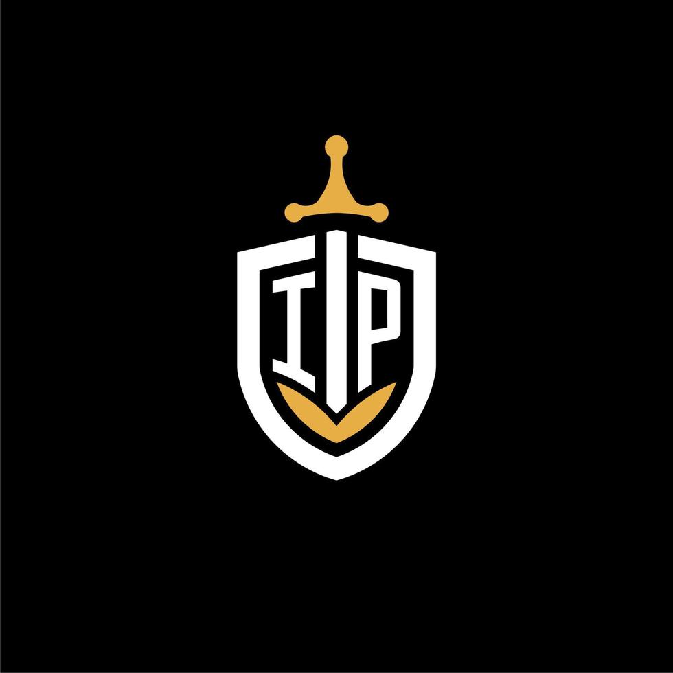 creativo lettera ip logo gioco esport con scudo e spada design idee vettore