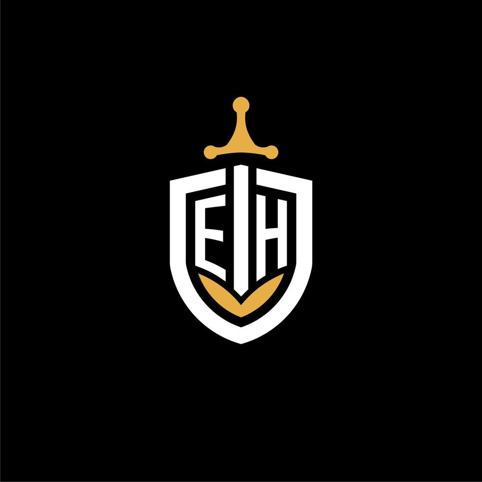 creativo lettera eh logo gioco esport con scudo e spada design idee vettore
