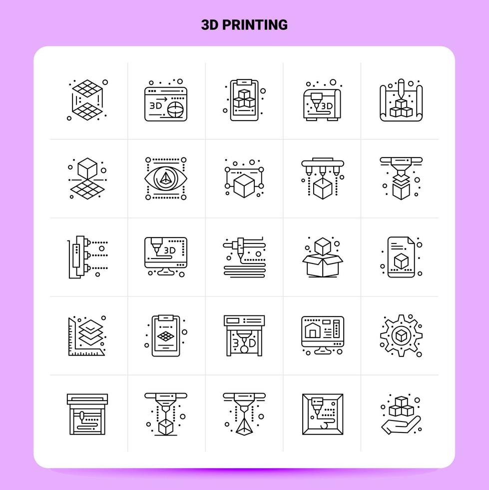 schema 25 3d stampa icona impostato vettore linea stile design nero icone impostato lineare pittogramma imballare ragnatela e mobile attività commerciale idee design vettore illustrazione