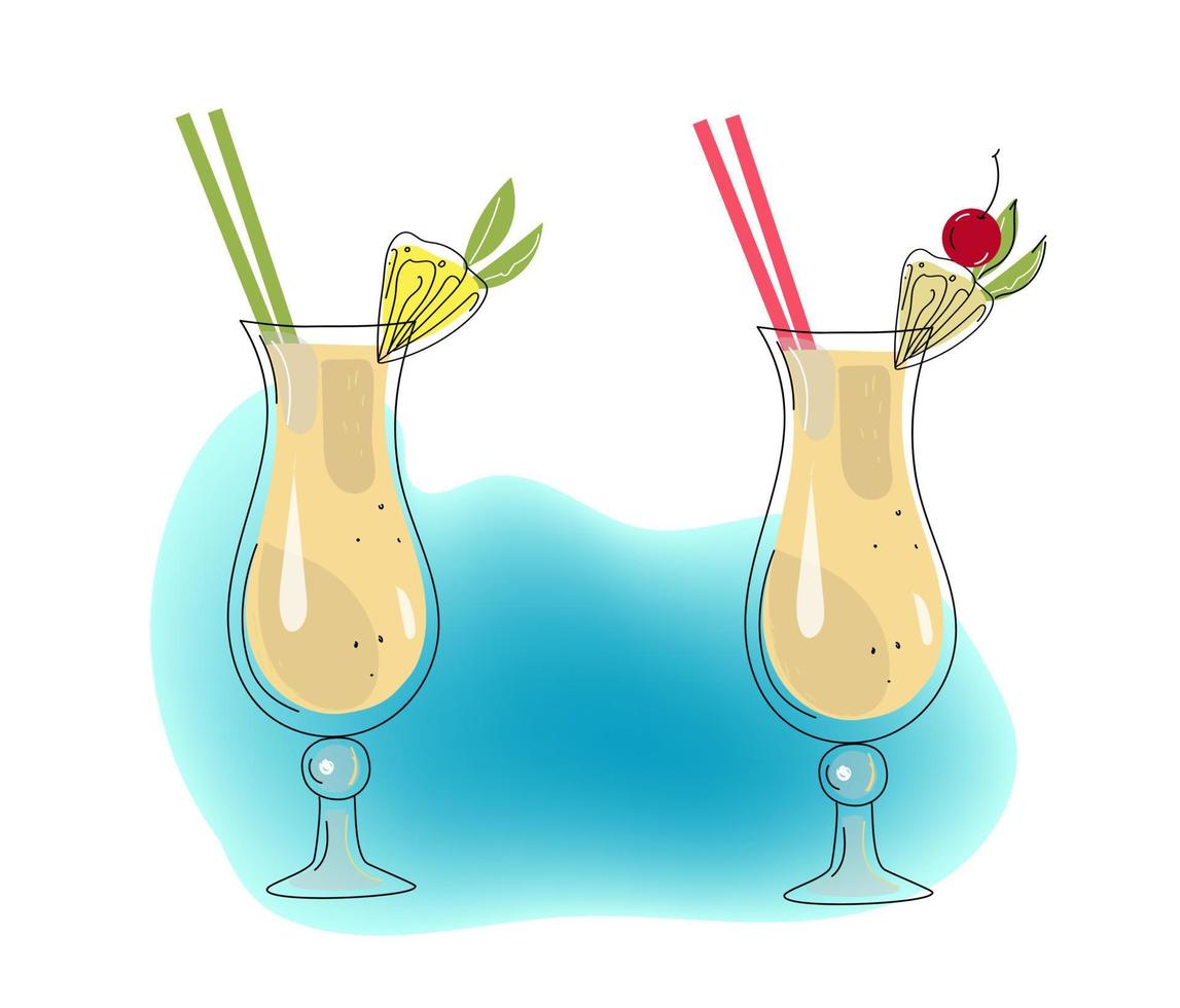 Pina colada alcool cocktail, vettore colorato scarabocchio mano disegnato schizzo illustrazione.