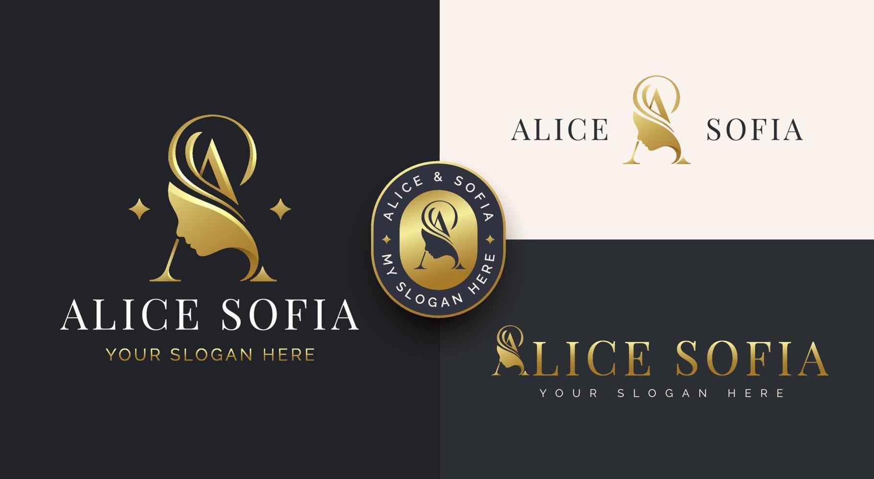 bellezza monogramma lettera un' donna silhouette logo design vettore