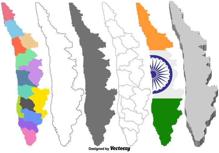 Insieme di mappa del Kerala India di vettore