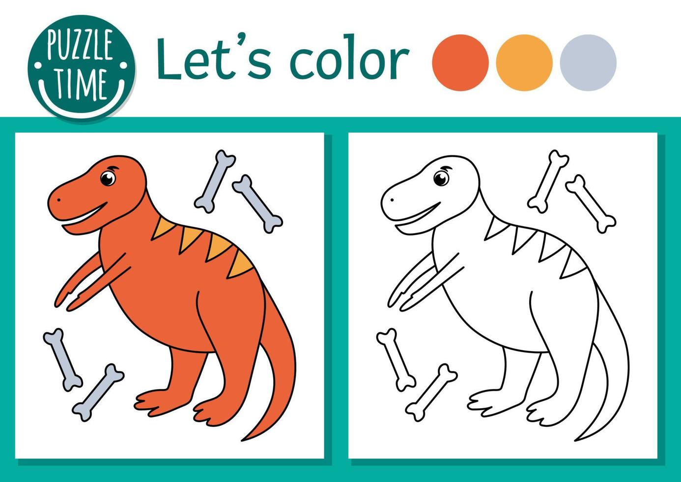 preistorico colorazione pagina per bambini. carino divertente scena con tirannosauro rex. vettore giurassico periodo schema illustrazione. dino colore libro per bambini con colorato esempio