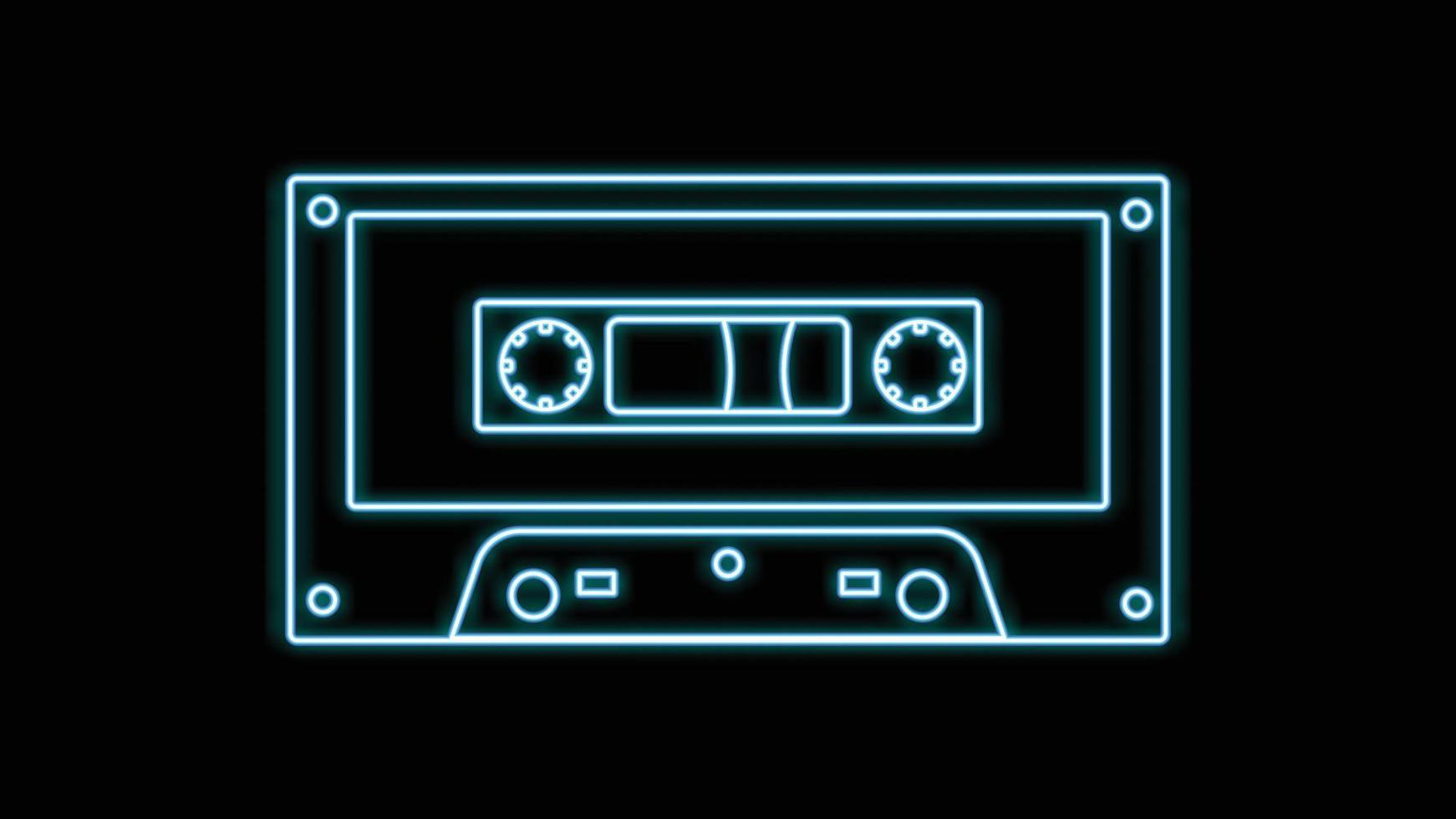 blu neon musica Audio cassetta nastro vecchio retrò fricchettone Vintage ▾ a partire dal anni '70, anni 80, anni 90 su nero sfondo. vettore illustrazione