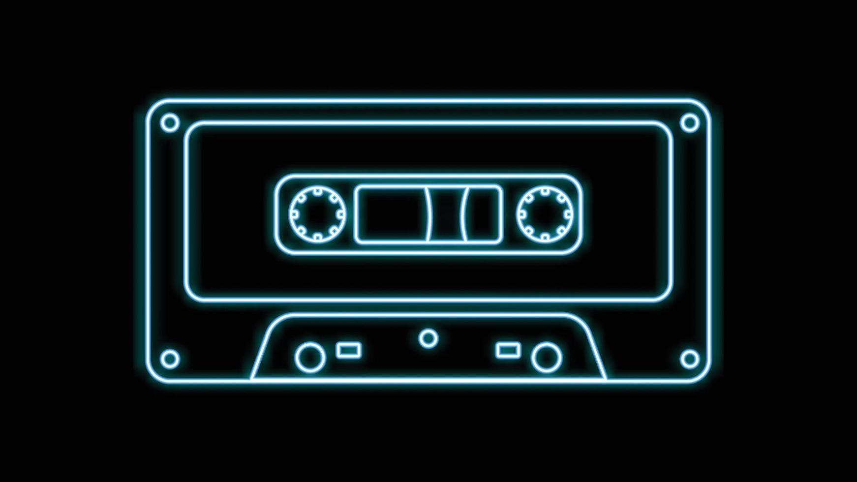 blu neon musica Audio cassetta nastro vecchio retrò fricchettone Vintage ▾ a partire dal anni '70, anni 80, anni 90 su nero sfondo. vettore illustrazione