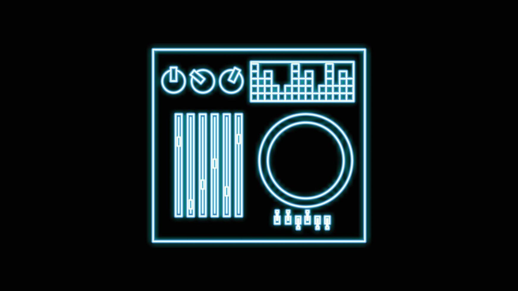 blu neon dj consolle nel vinile vecchio retrò fricchettone Vintage ▾ a partire dal anni '70, anni 80, anni 90 su nero sfondo. vettore illustrazione