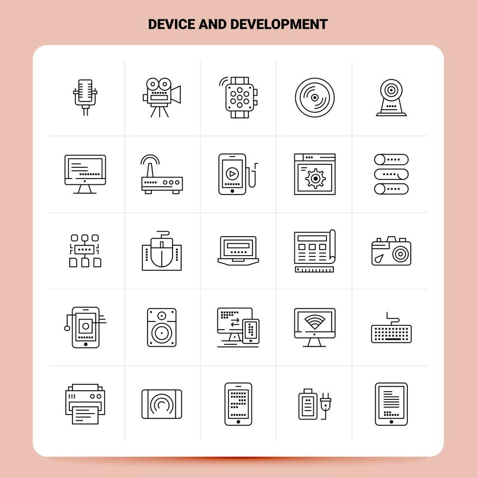 schema 25 dispositivo e sviluppo icona impostato vettore linea stile design nero icone impostato lineare pittogramma imballare ragnatela e mobile attività commerciale idee design vettore illustrazione