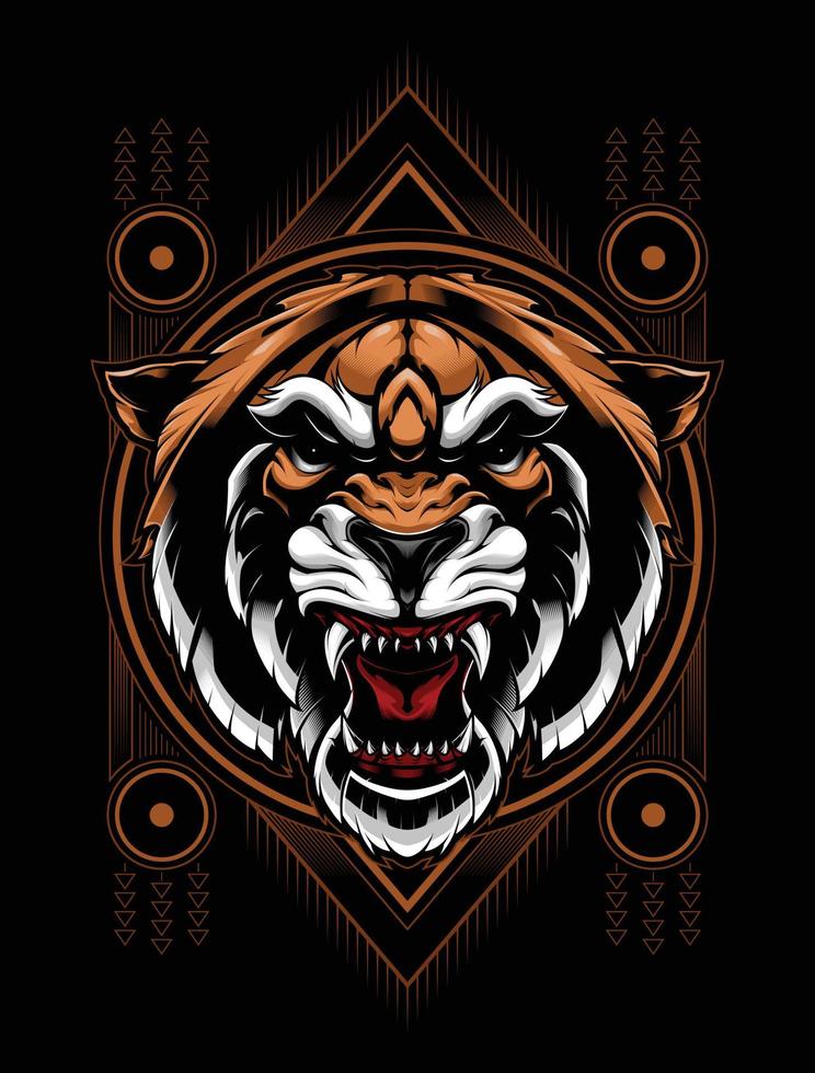 tigre ruggente con geometria sfondo vettore illustrazione design
