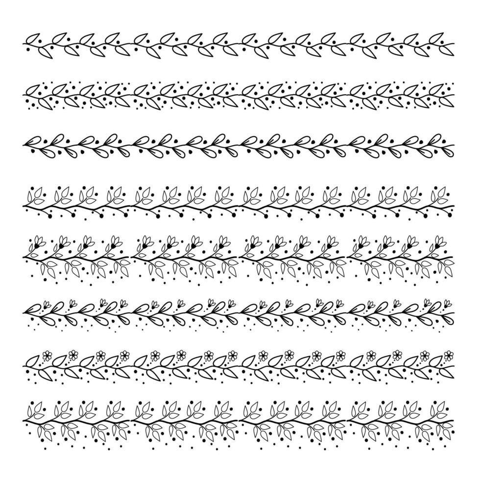 mano disegnato scarabocchio divisori. astratto fiori scarabocchio linee, decorativo matita colpi. schema abbozzato senza soluzione di continuità vettore illustrazione impostato