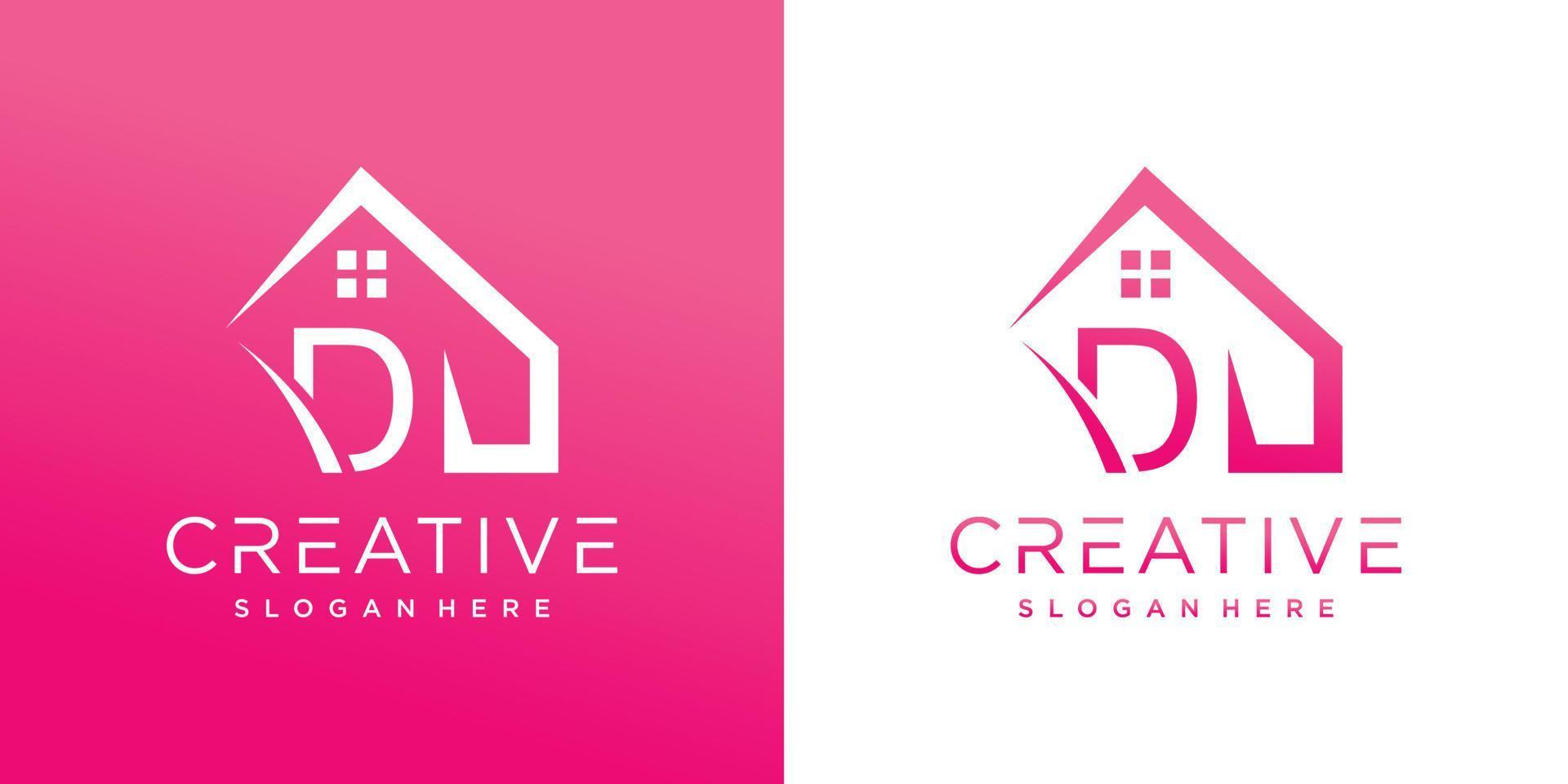 creativo logo design con combinazione casa e lettera premio vettore