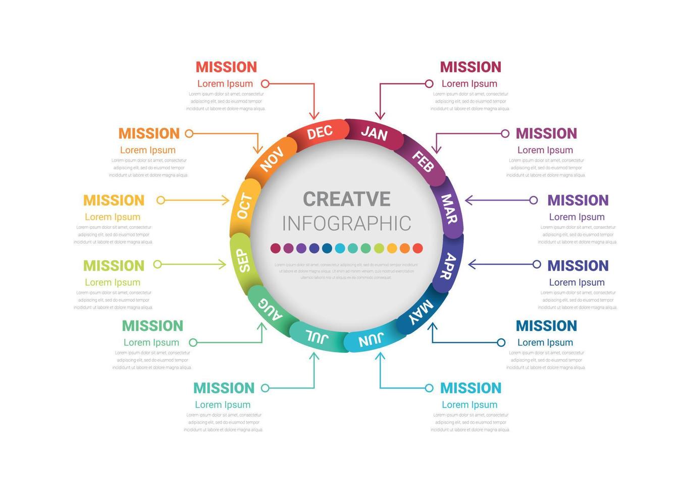 design del cerchio di elementi infografici per tutti i pianificatori del mese. vettore