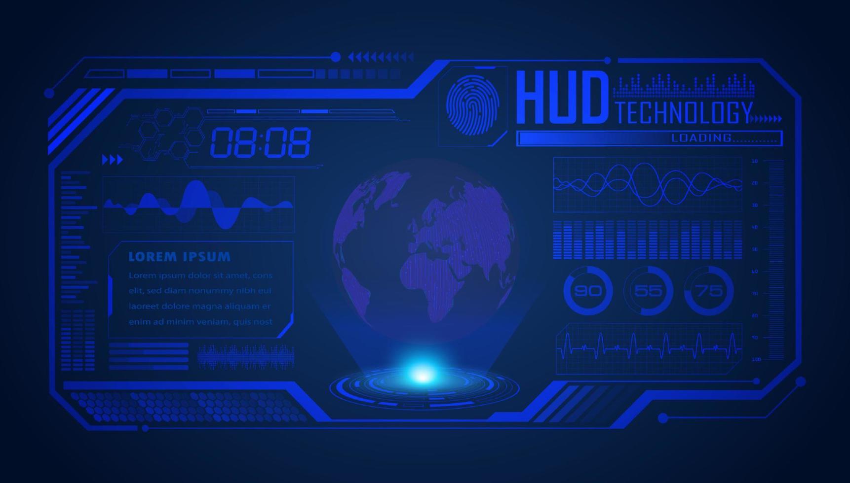 moderno hud tecnologia schermo sfondo con blu globo vettore