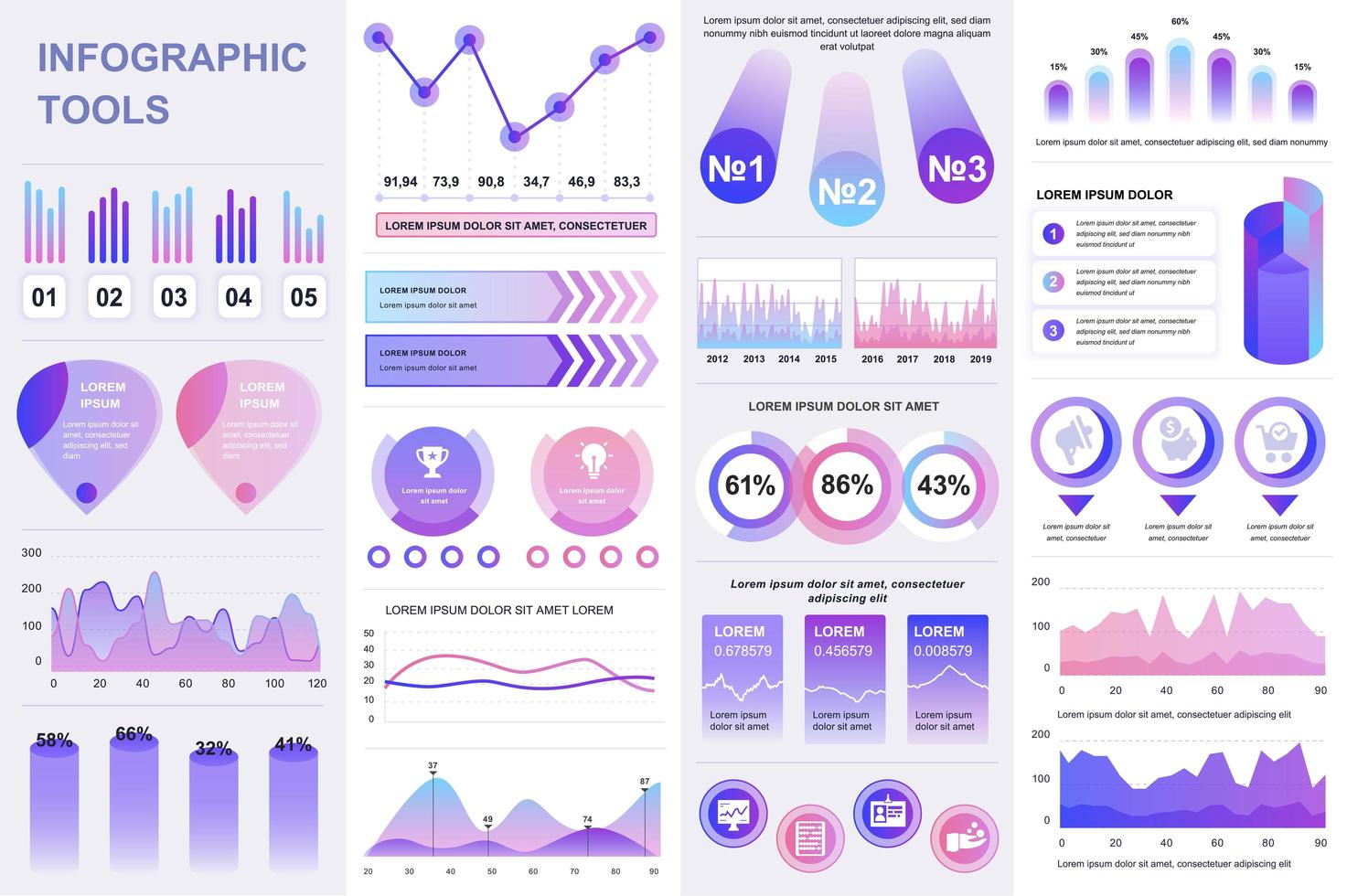 pacchetto di elementi di infografica ui, ux, kit vettore