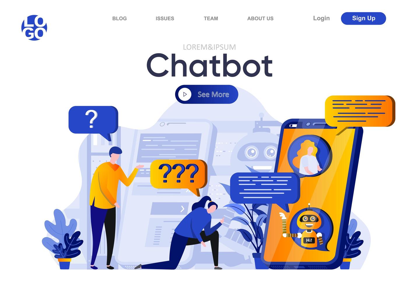 pagina di destinazione piatta di chatbot vettore