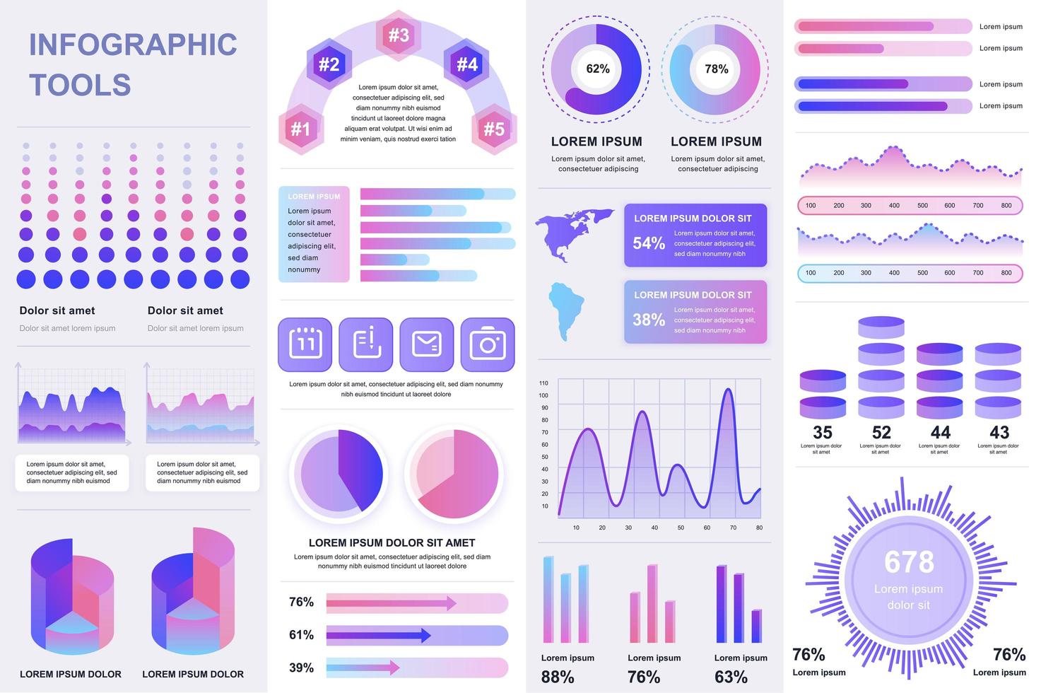 pacchetto di elementi di infografica ui, ux, kit vettore