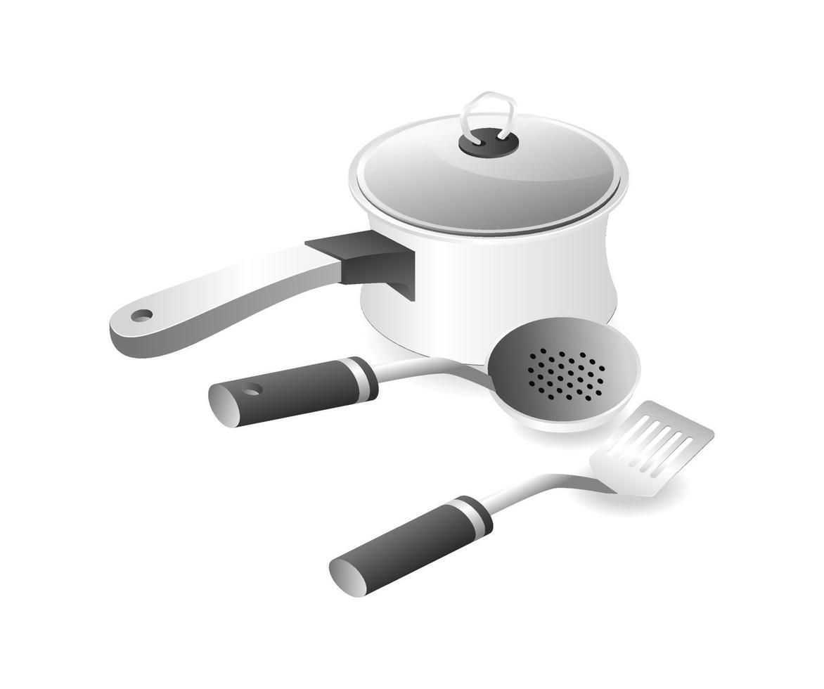 isometrico piatto 3d concetto illustrazione di inossidabile pentola e cucina utensile IRU vettore