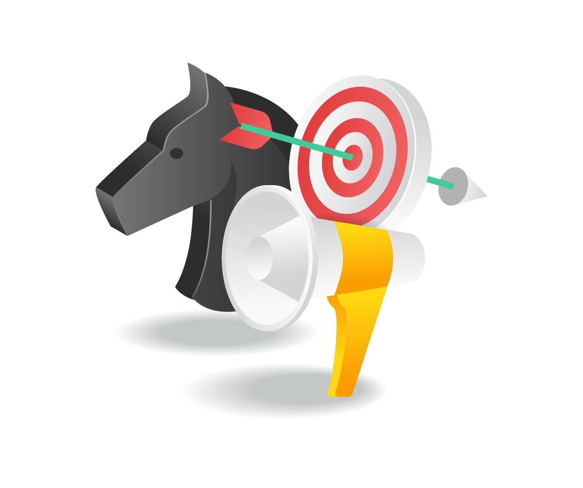 piatto 3d isometrico illustrazione concetto di cavallo strategia per lanciare attività commerciale vettore