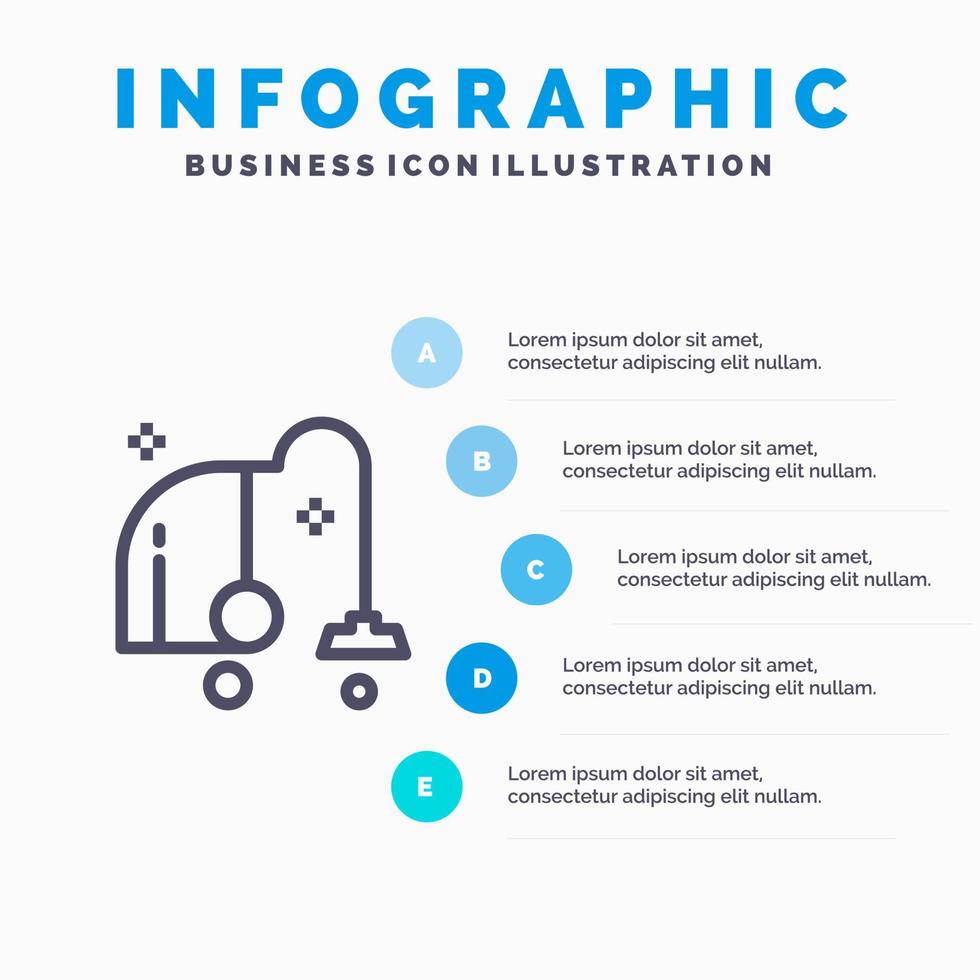 pulizia elettrico attrezzatura vuoto linea icona con 5 passaggi presentazione infografica sfondo vettore