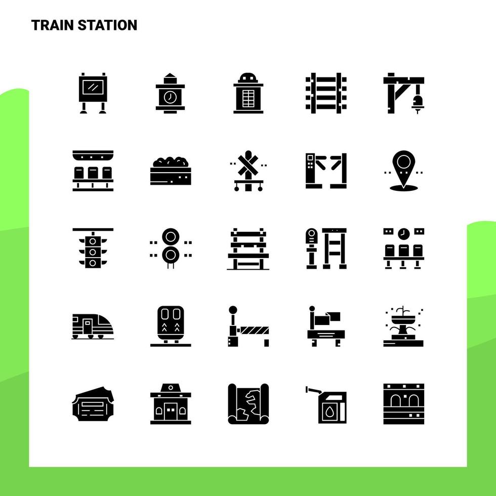 25 treno stazione icona impostato solido glifo icona vettore illustrazione modello per ragnatela e mobile idee per attività commerciale azienda